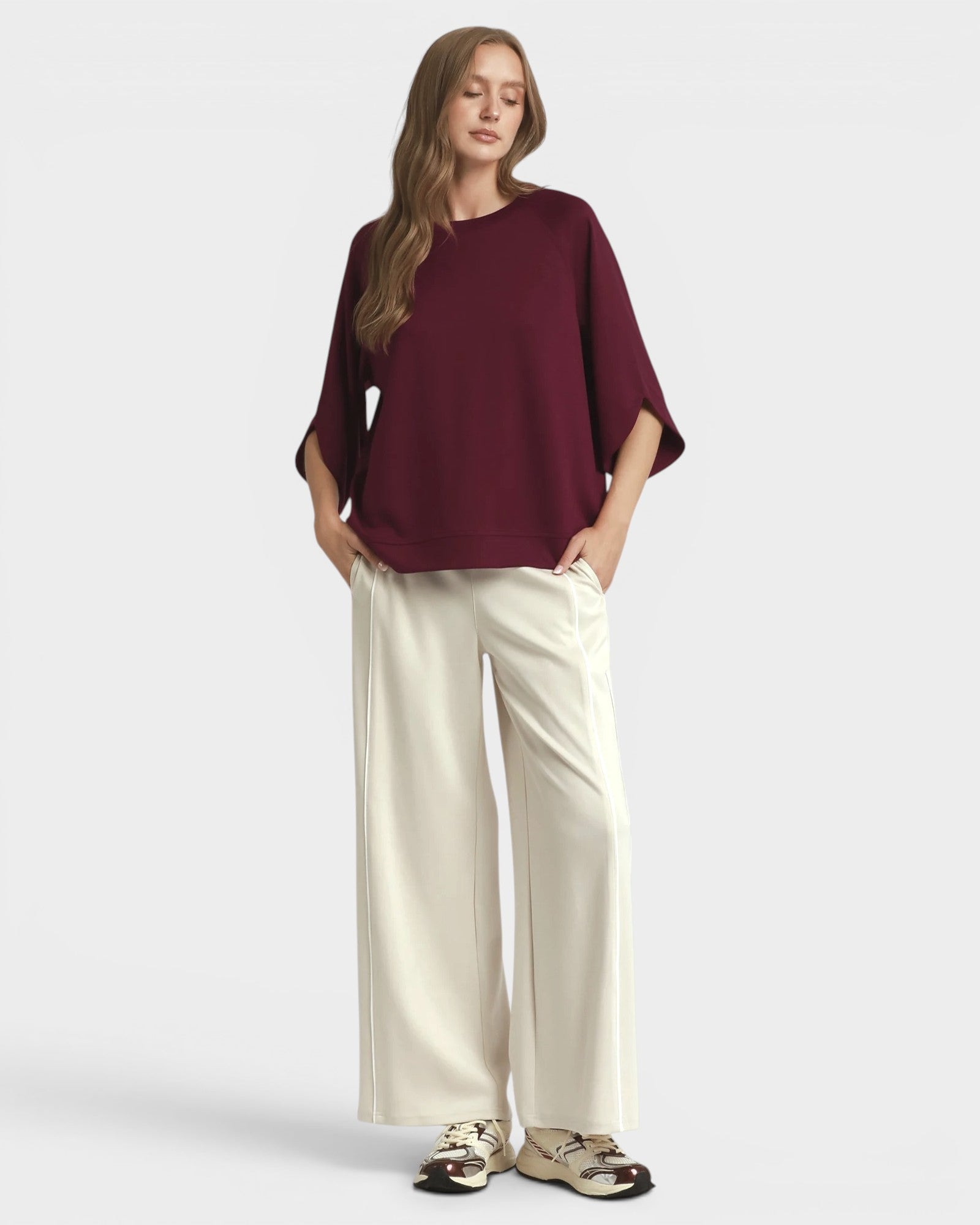 Merlot Soft Knit Elbow Sleeve Top