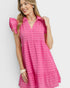 Pink Plaid Ruffle Sleeve Mini Dress