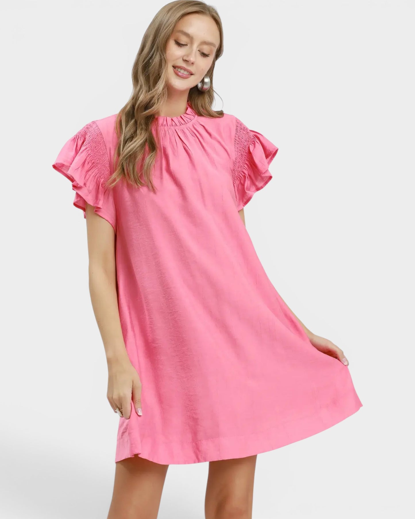 Bubblegum Pink Flutter Sleeve Mini Dress