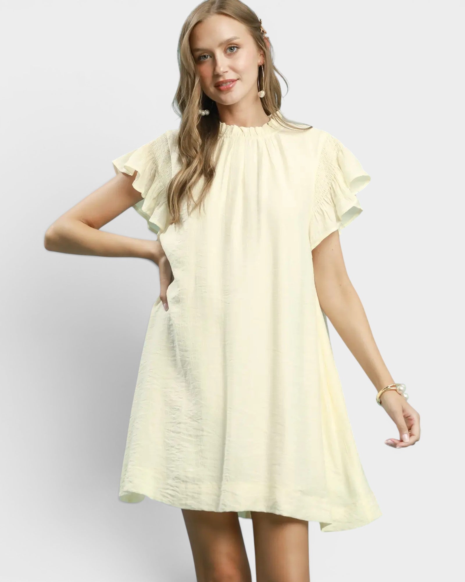 Cream Flutter Sleeve Mini Dress
