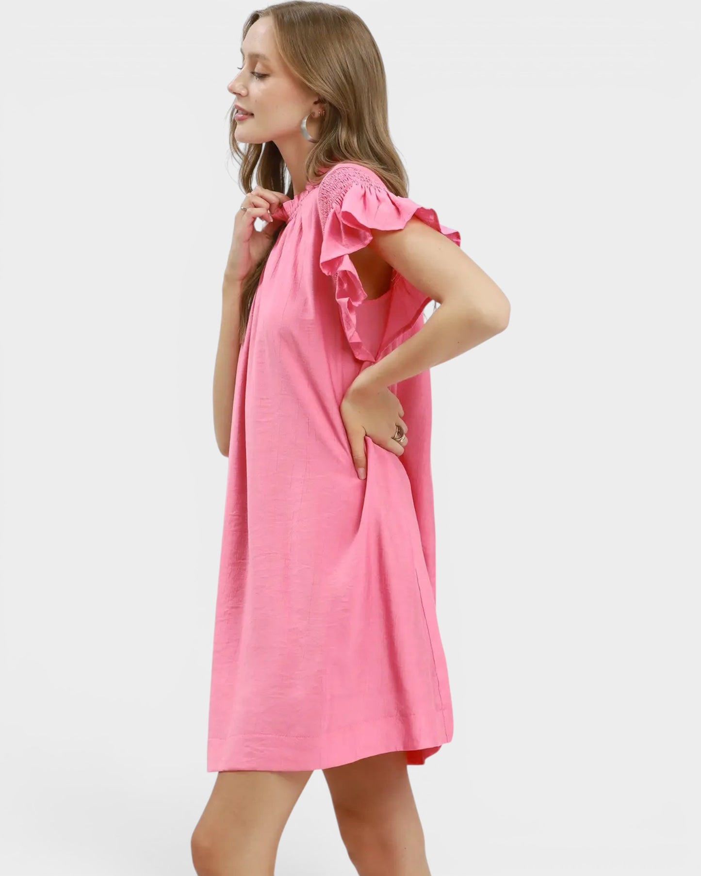 Bubblegum Pink Flutter Sleeve Mini Dress