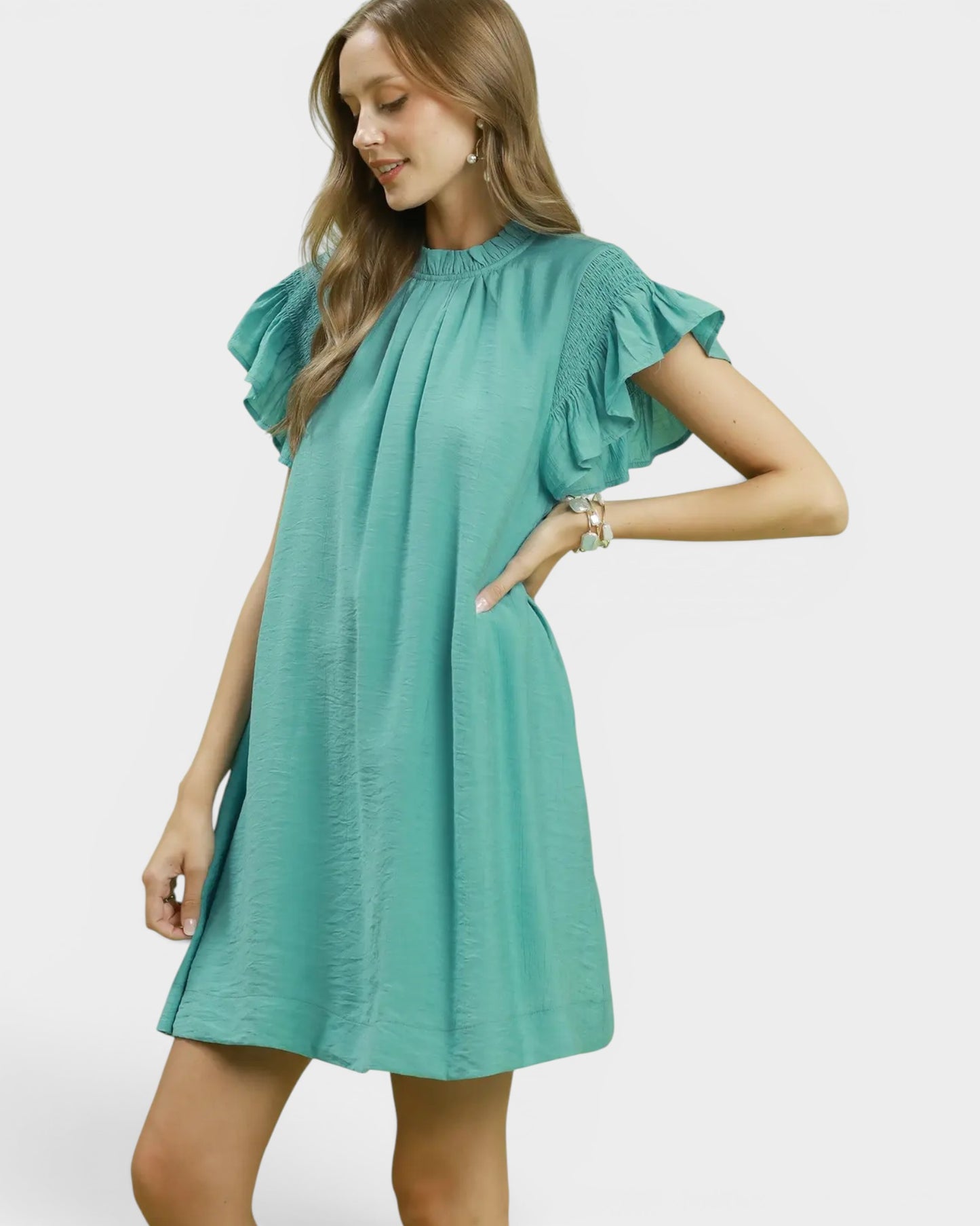 Seafoam Flutter Sleeve Mini Dress