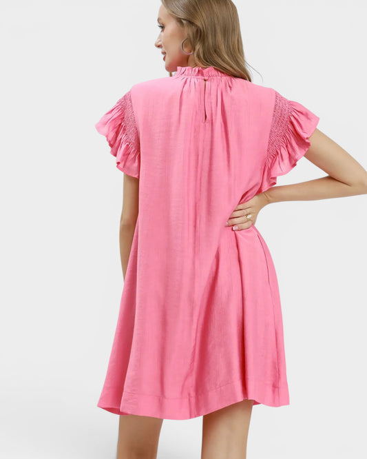 Bubblegum Pink Flutter Sleeve Mini Dress