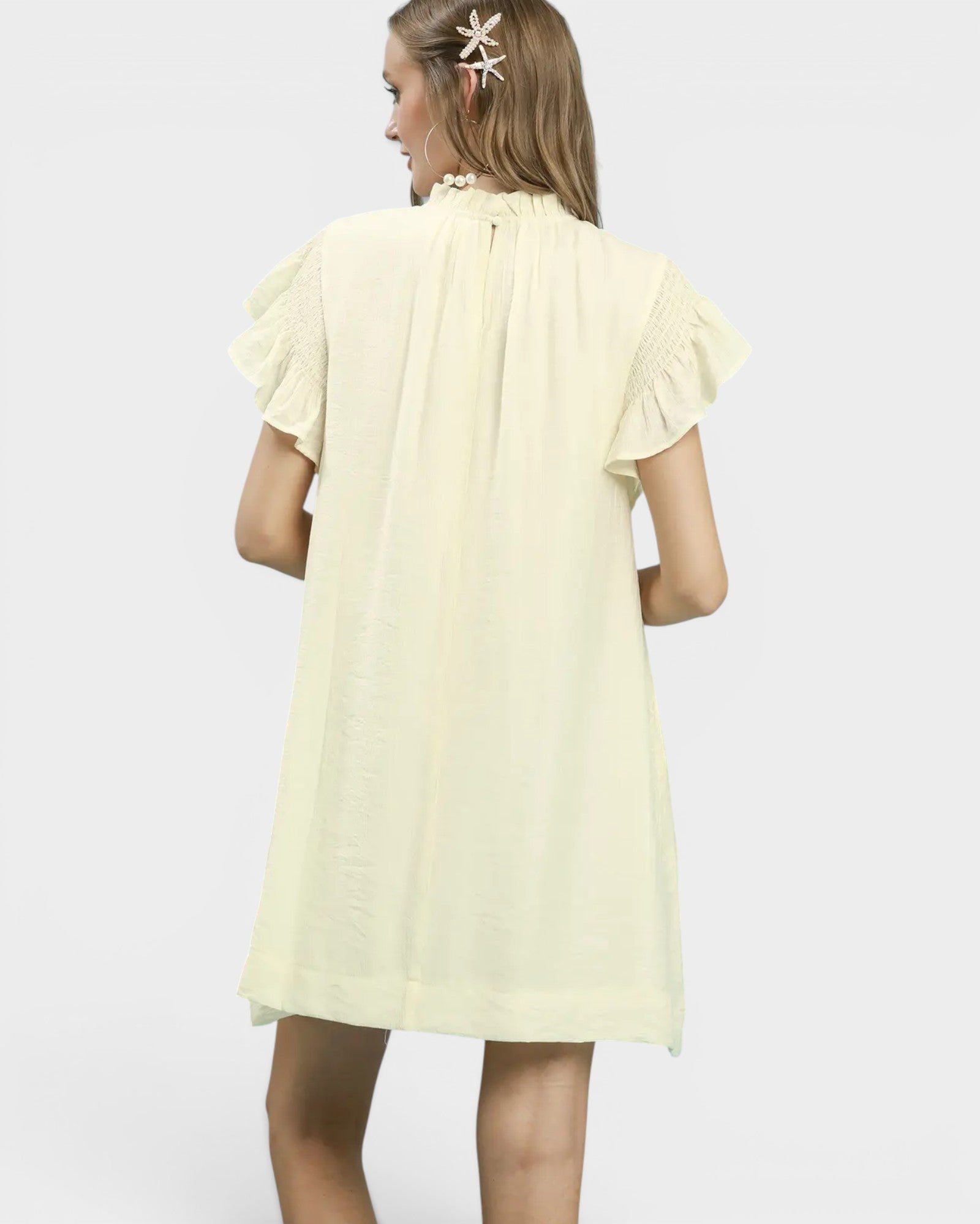 Cream Flutter Sleeve Mini Dress