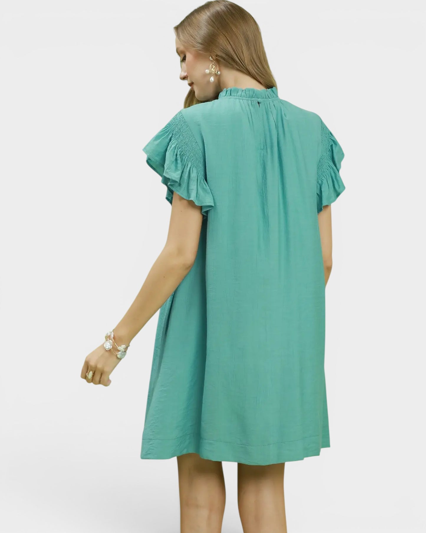 Seafoam Flutter Sleeve Mini Dress