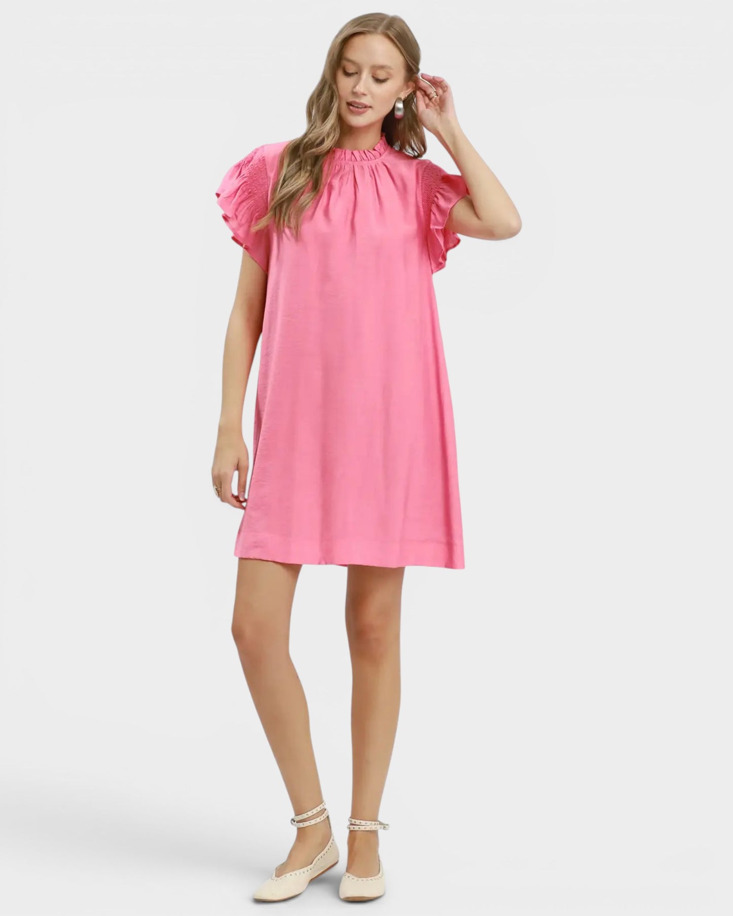 Bubblegum Pink Flutter Sleeve Mini Dress
