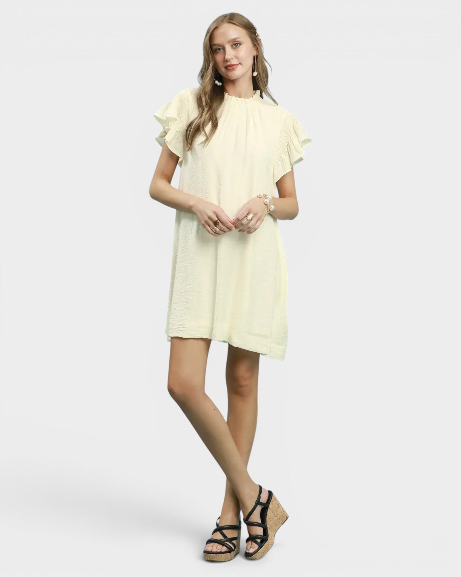 Cream Flutter Sleeve Mini Dress