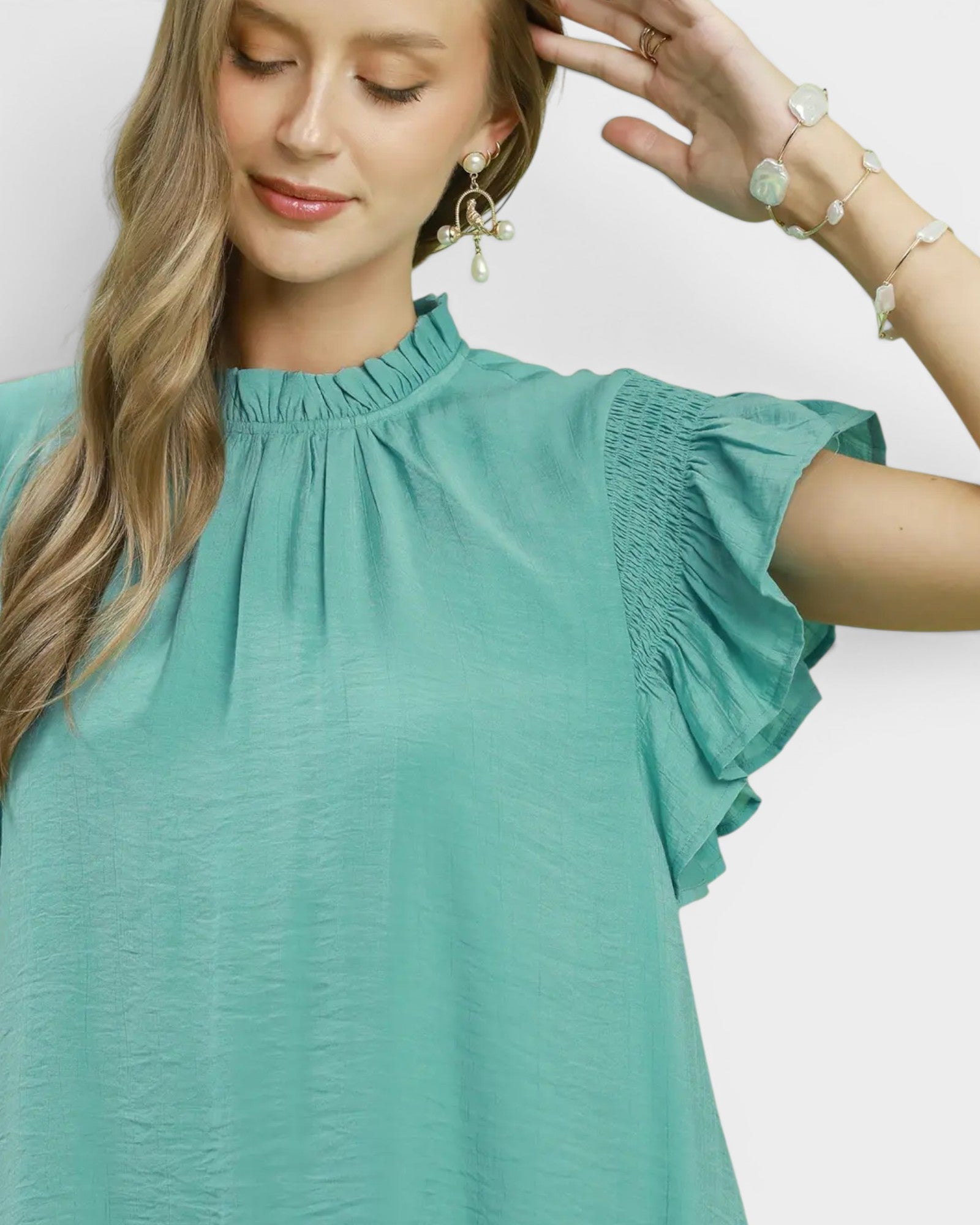 Seafoam Flutter Sleeve Mini Dress