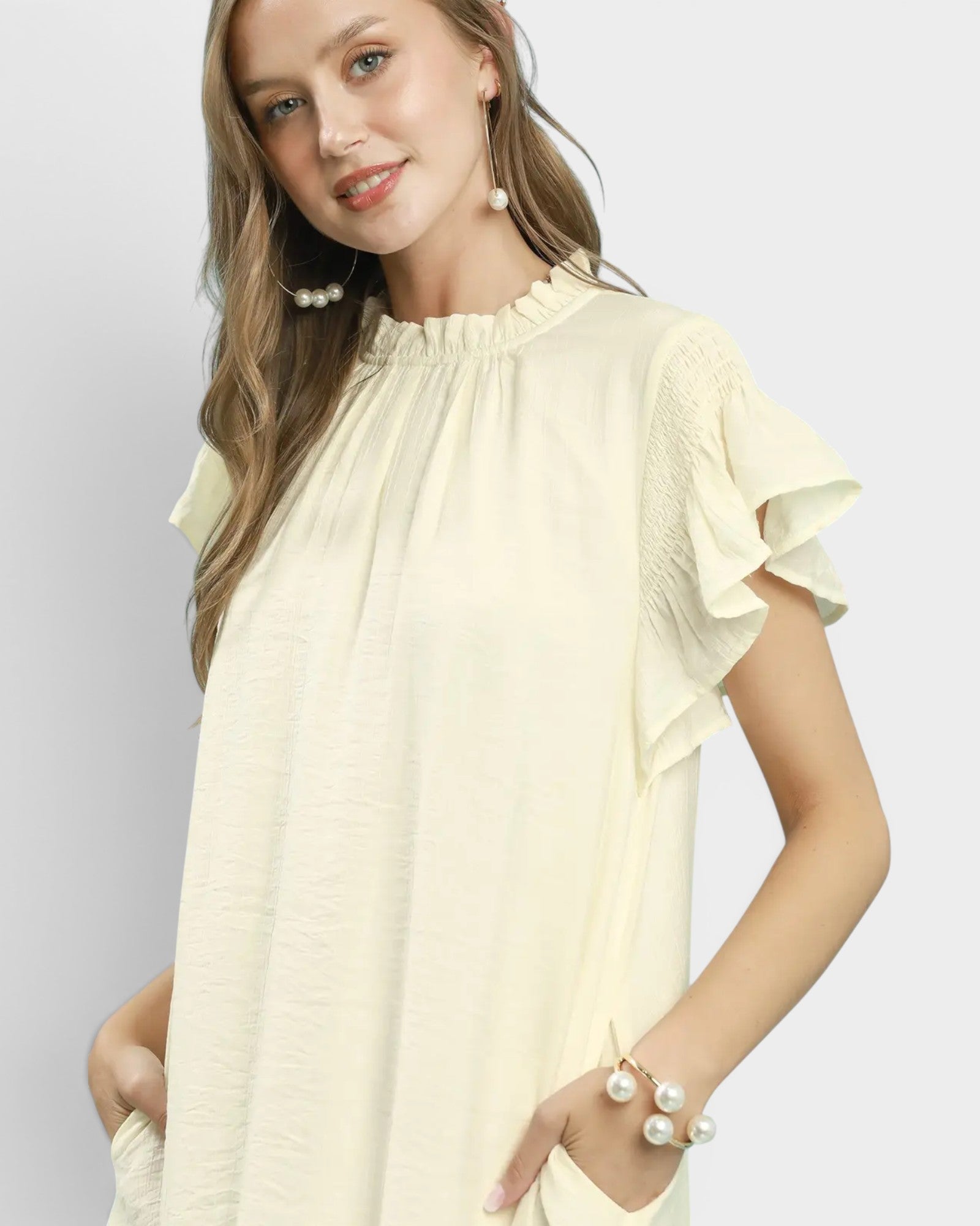UMGEE Cream Flutter Sleeve Mini Dress Cream / L