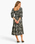 Black Floral Smocked-Back Midi Dress