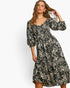 Black Floral Smocked-Back Midi Dress