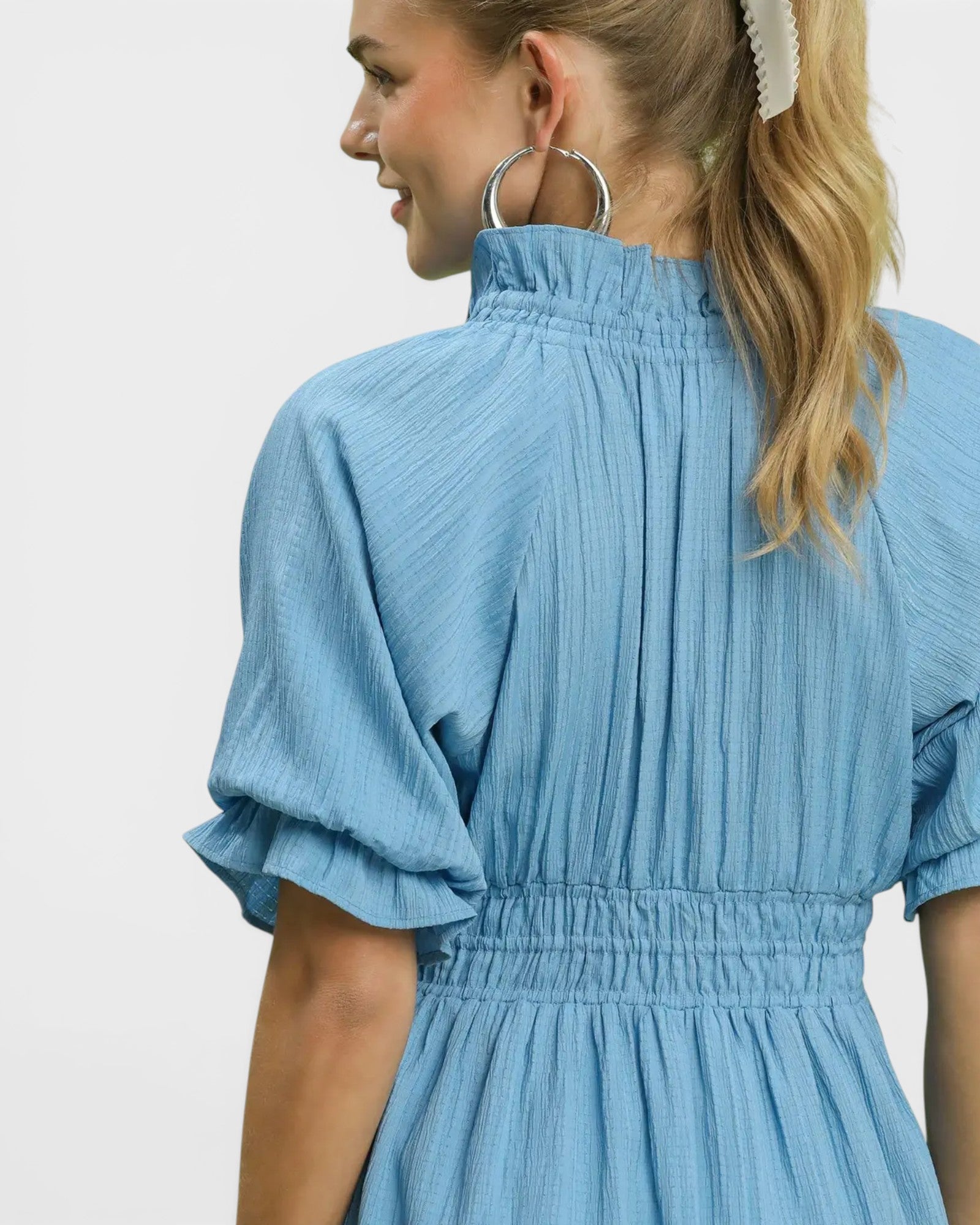 Sky Blue Smocked Waist Midi Dress