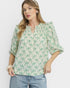 Sage Bow Print Ruffle Blouse