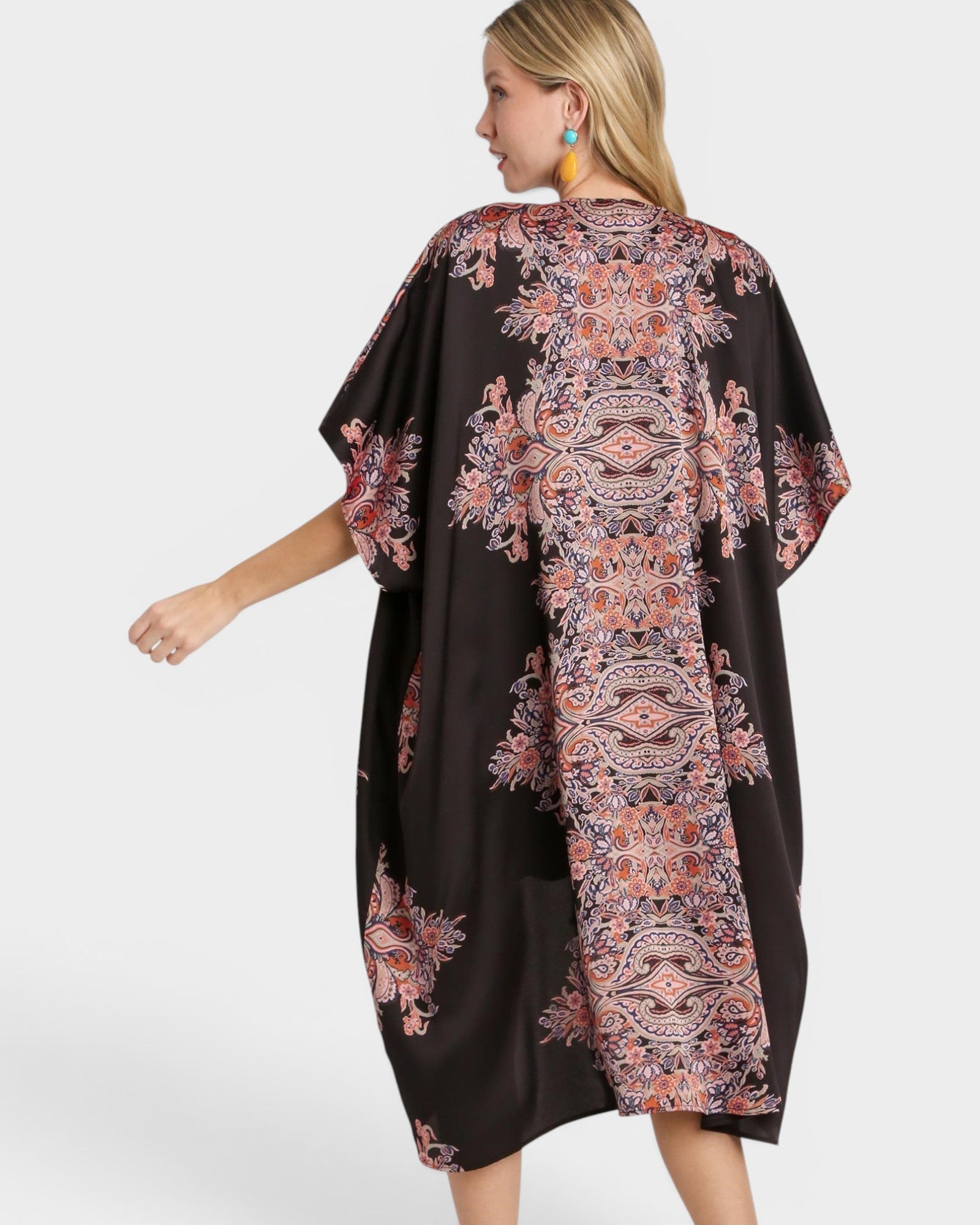 Black Paisley Satin Kimono