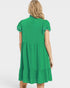 Green dress with ruffled sleeves on a white background