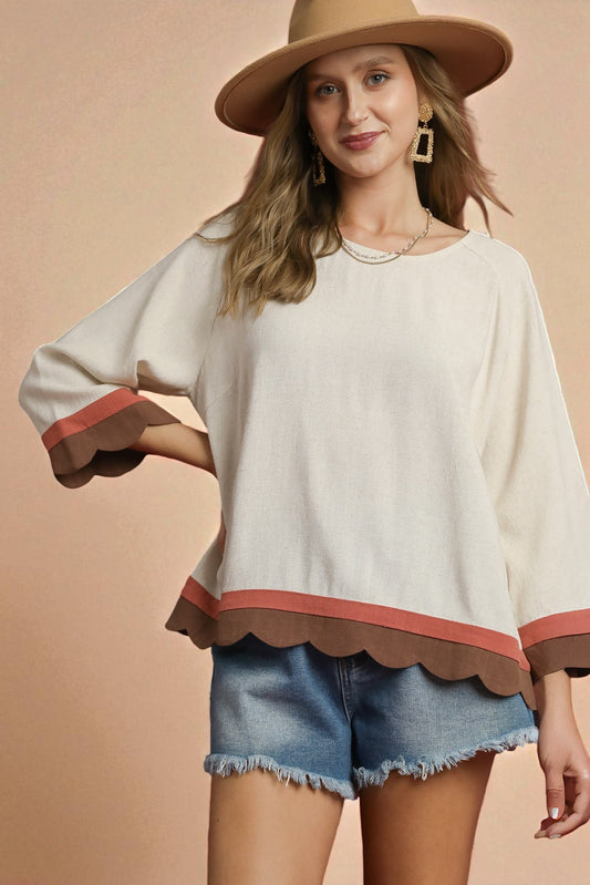 Ivory Scallop Trim Blouse