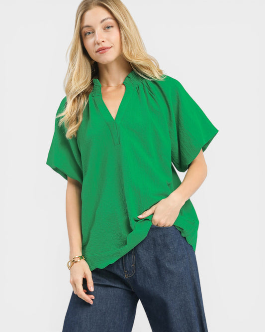 Green Scalloped Hem Blouse
