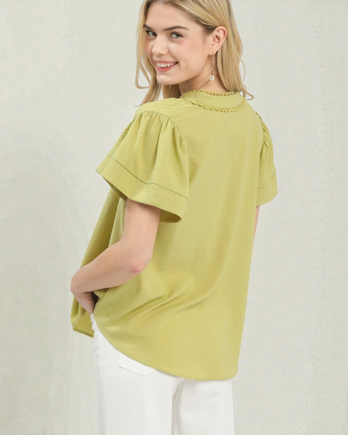 Citron Scallop Trim Blouse