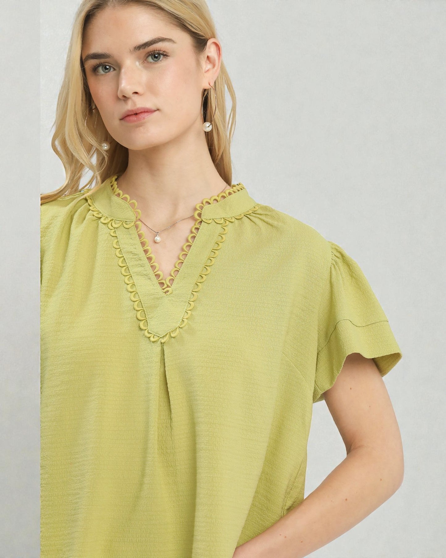 Citron Scallop Trim Blouse