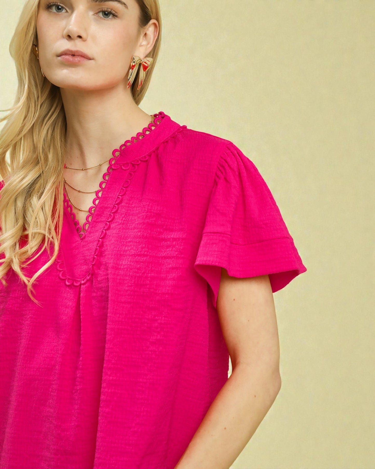 Fuchsia Scallop Trim Blouse