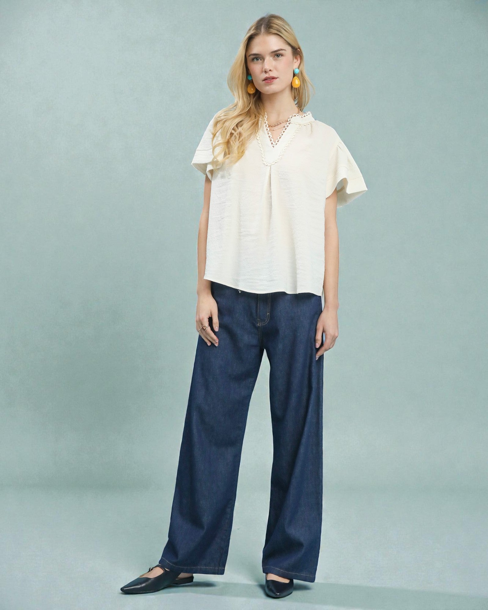 Ivory Scallop Trim Blouse