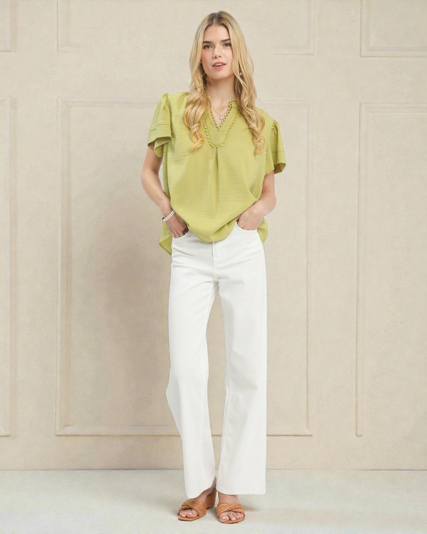 Citron Scallop Trim Blouse