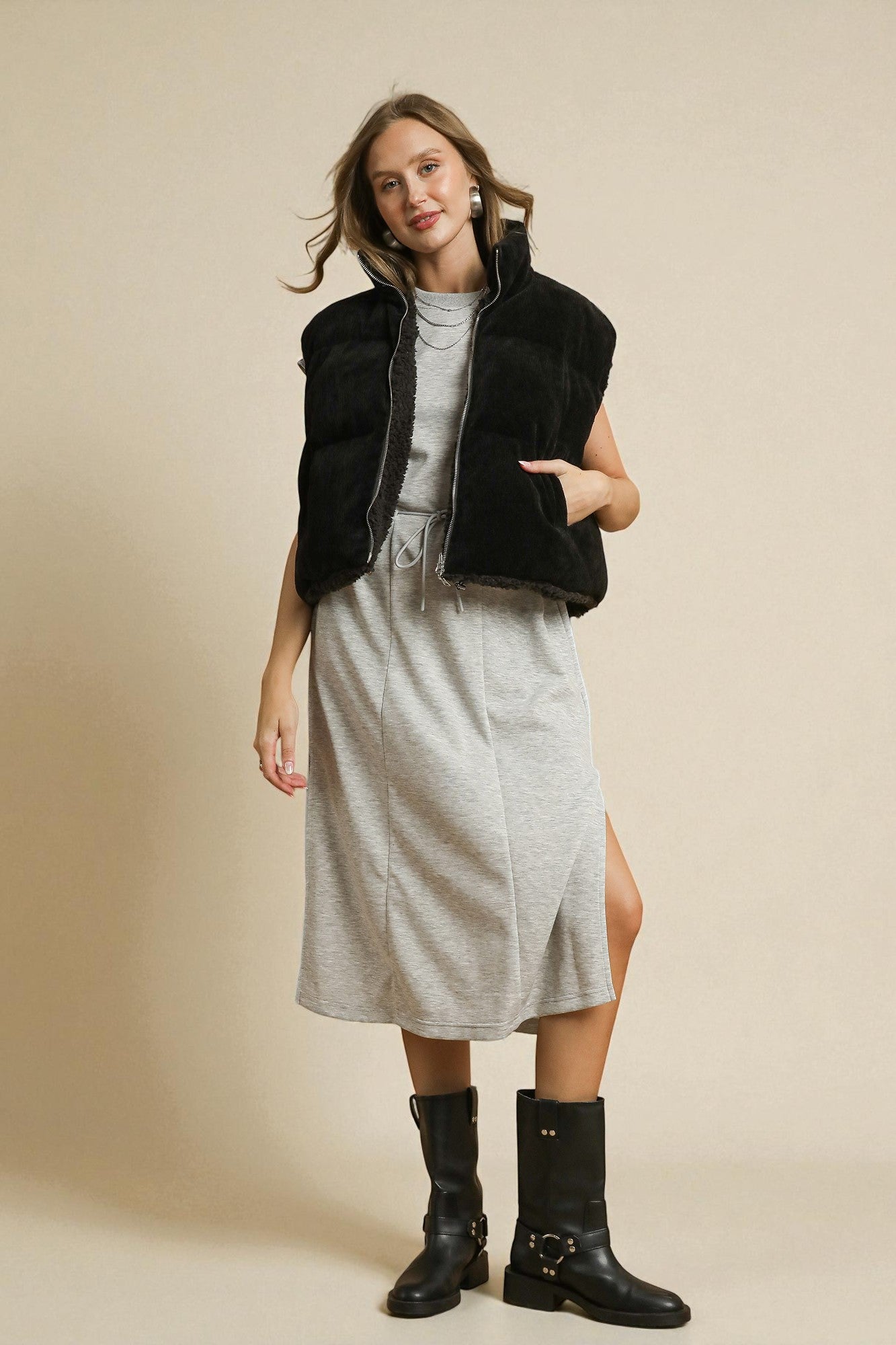 Black Sherpa Zip Front Vest