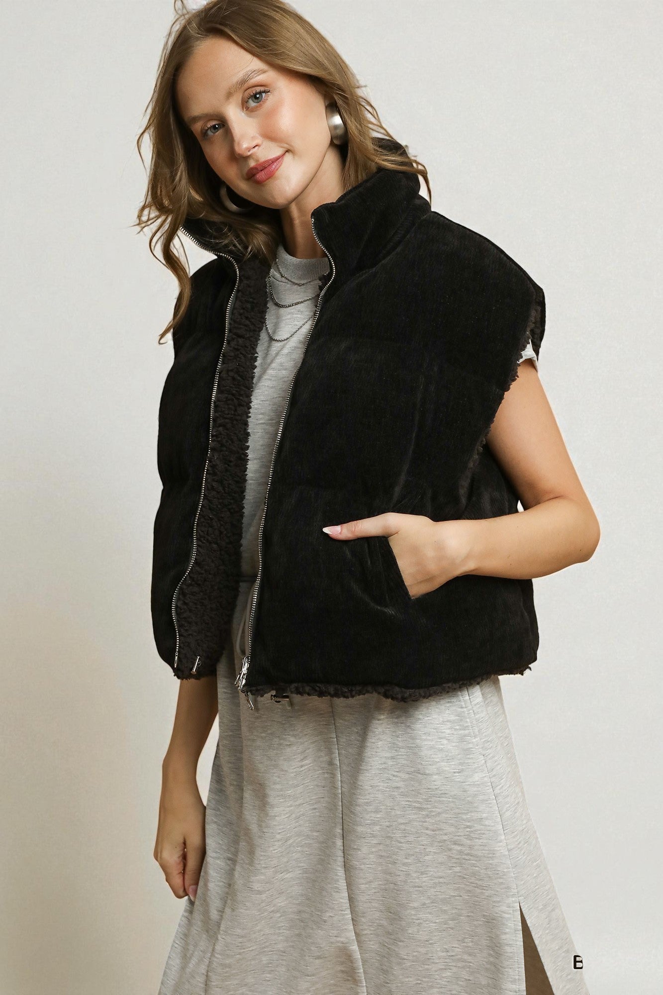 Black Sherpa Zip Front Vest
