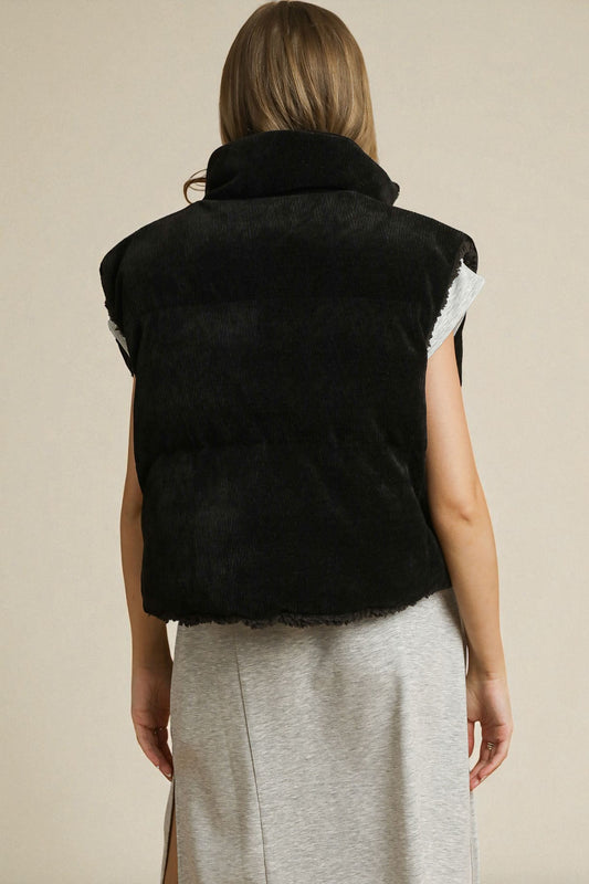 Black Sherpa Zip Front Vest