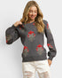 Charcoal Floral Puff Sleeve Sweater