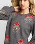 Charcoal Floral Puff Sleeve Sweater