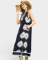 Navy Sunburst Print Midi Dress