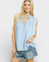 Light Blue Split-Neck Pleated Sleeveless Blouse