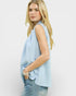 Light Blue Split-Neck Pleated Sleeveless Blouse