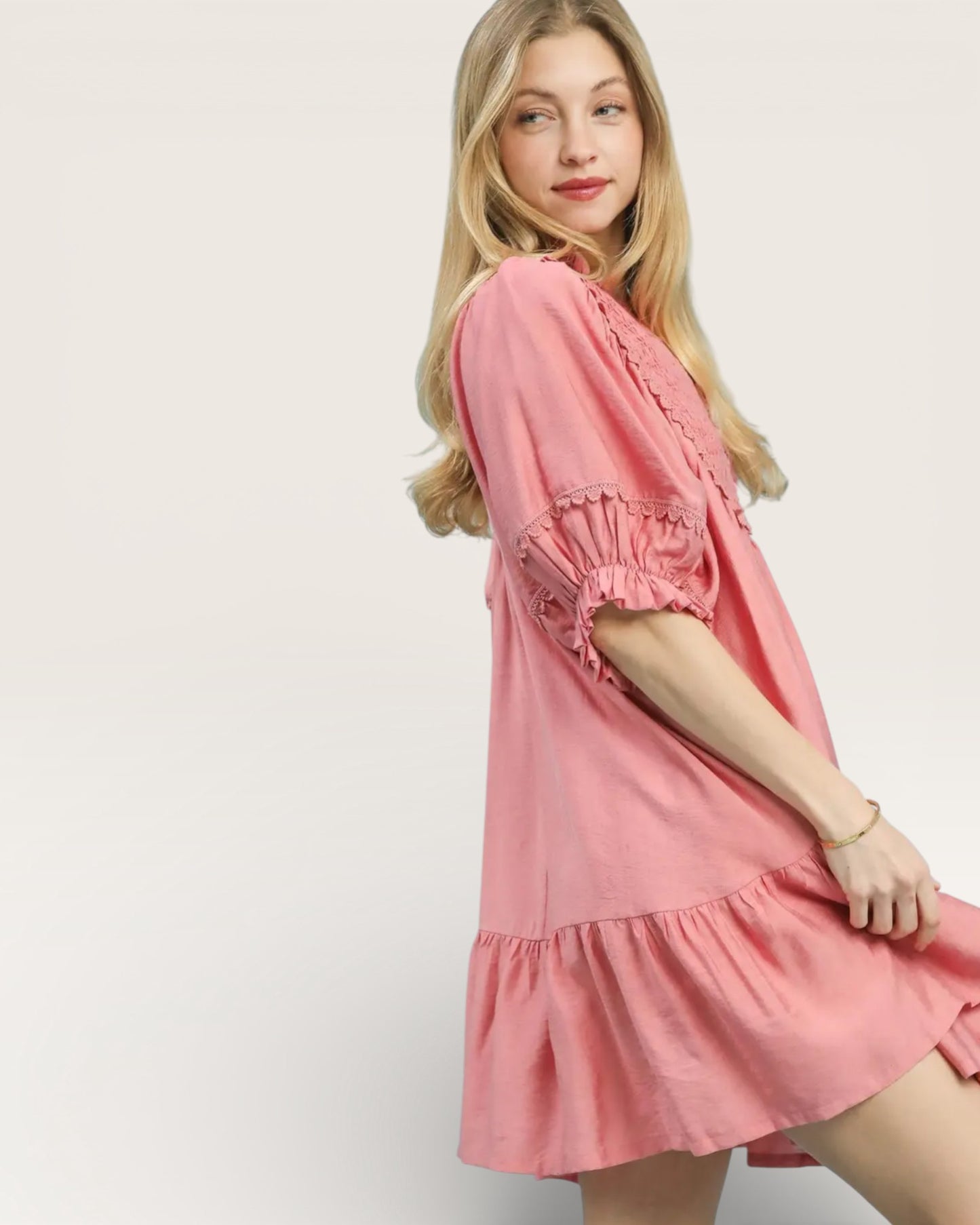 Dusty Rose Smocked Yoke Mini Dress