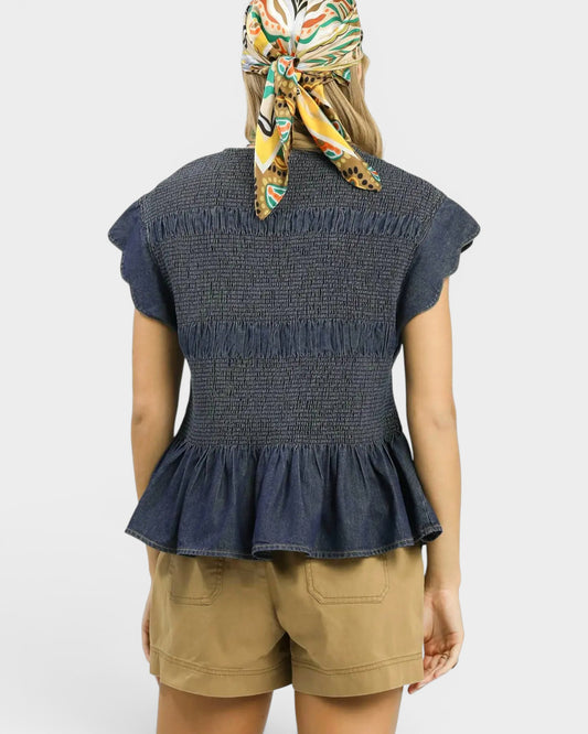Dark Wash Smocked Peplum Top