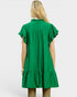 Green dress with ruffled sleeves on a white background