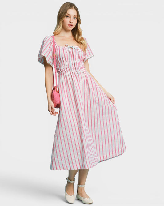 Pink & Ivory Striped Midi Dress