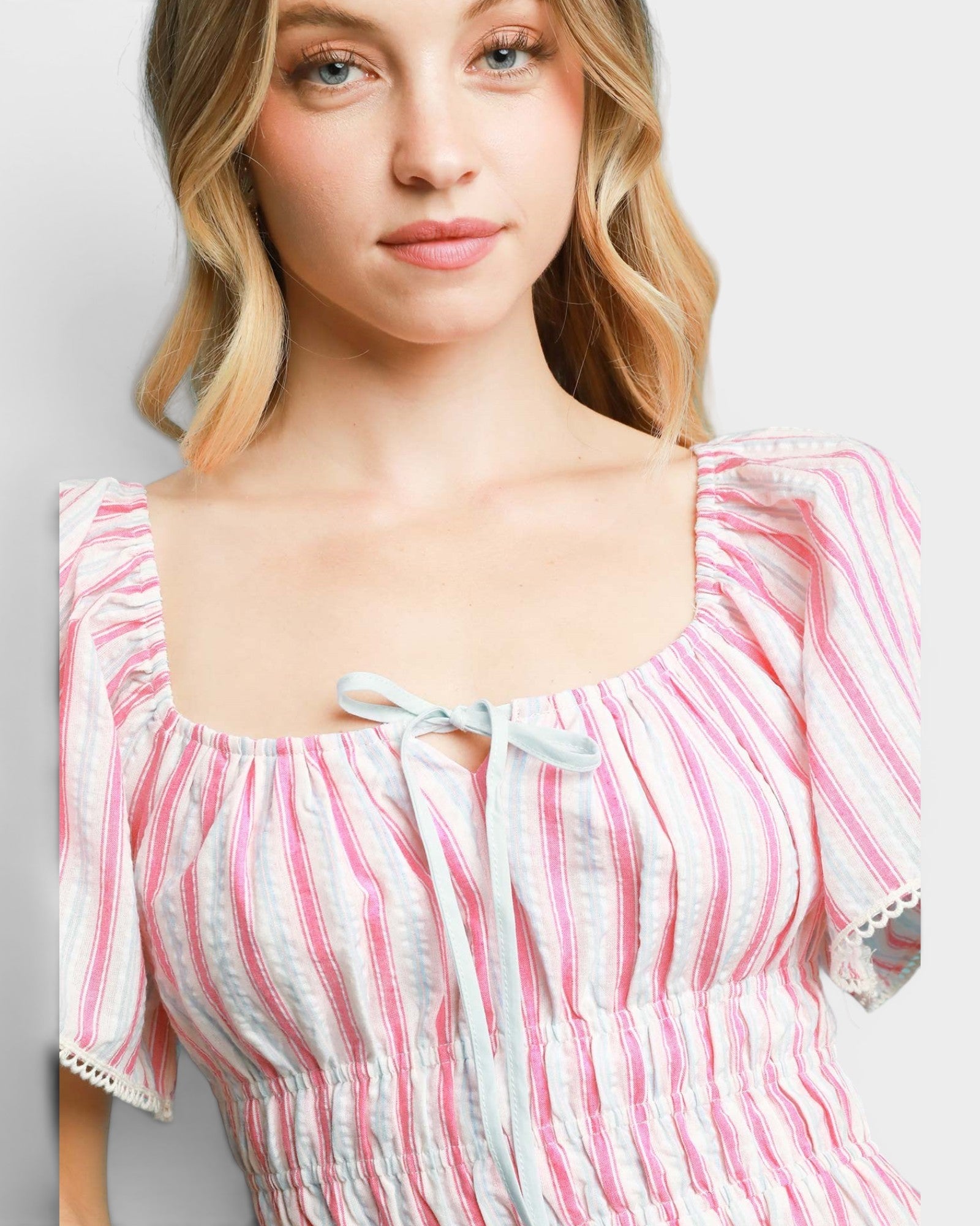 Pink & Ivory Striped Midi Dress