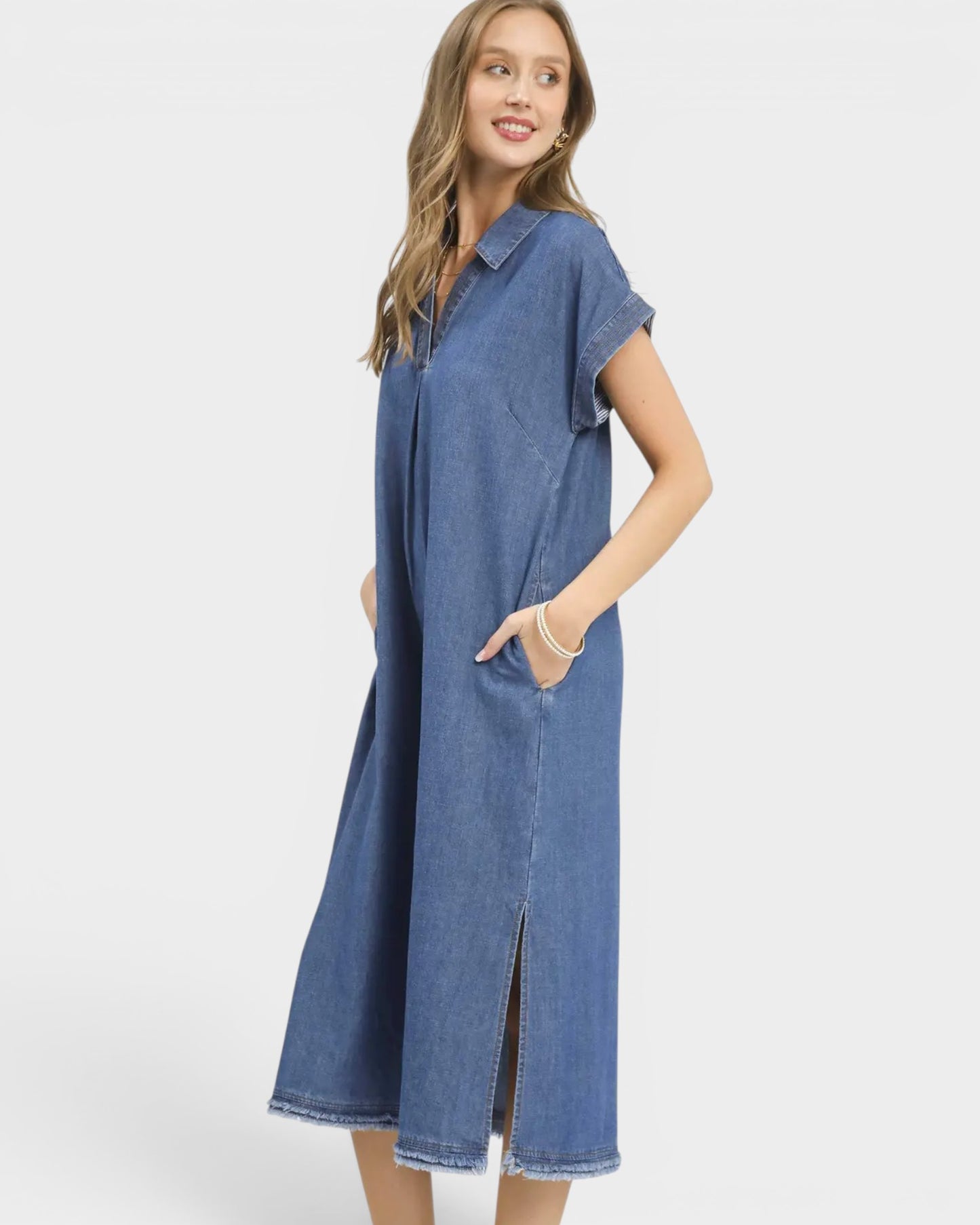 Medium Wash Denim Midi Dress