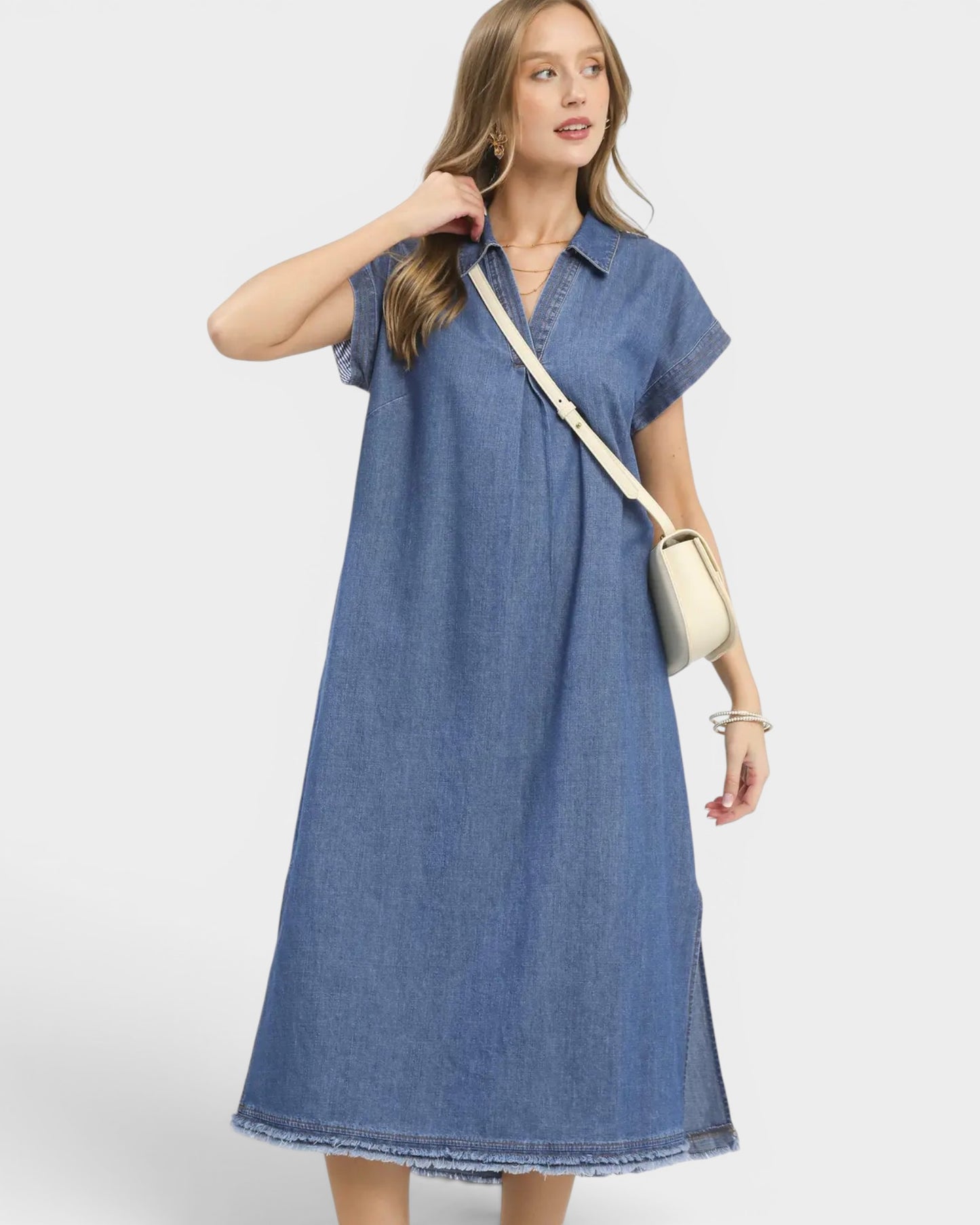 Medium Wash Denim Midi Dress