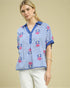 Blue & White Stripe Embroidered Short Sleeve Top