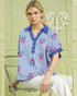 Blue & White Stripe Embroidered Short Sleeve Top