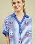 Blue & White Stripe Embroidered Short Sleeve Top