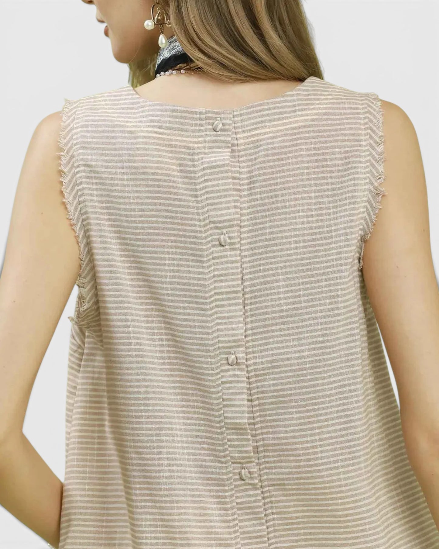 Taupe Stripe Linen Blend Sleeveless Top