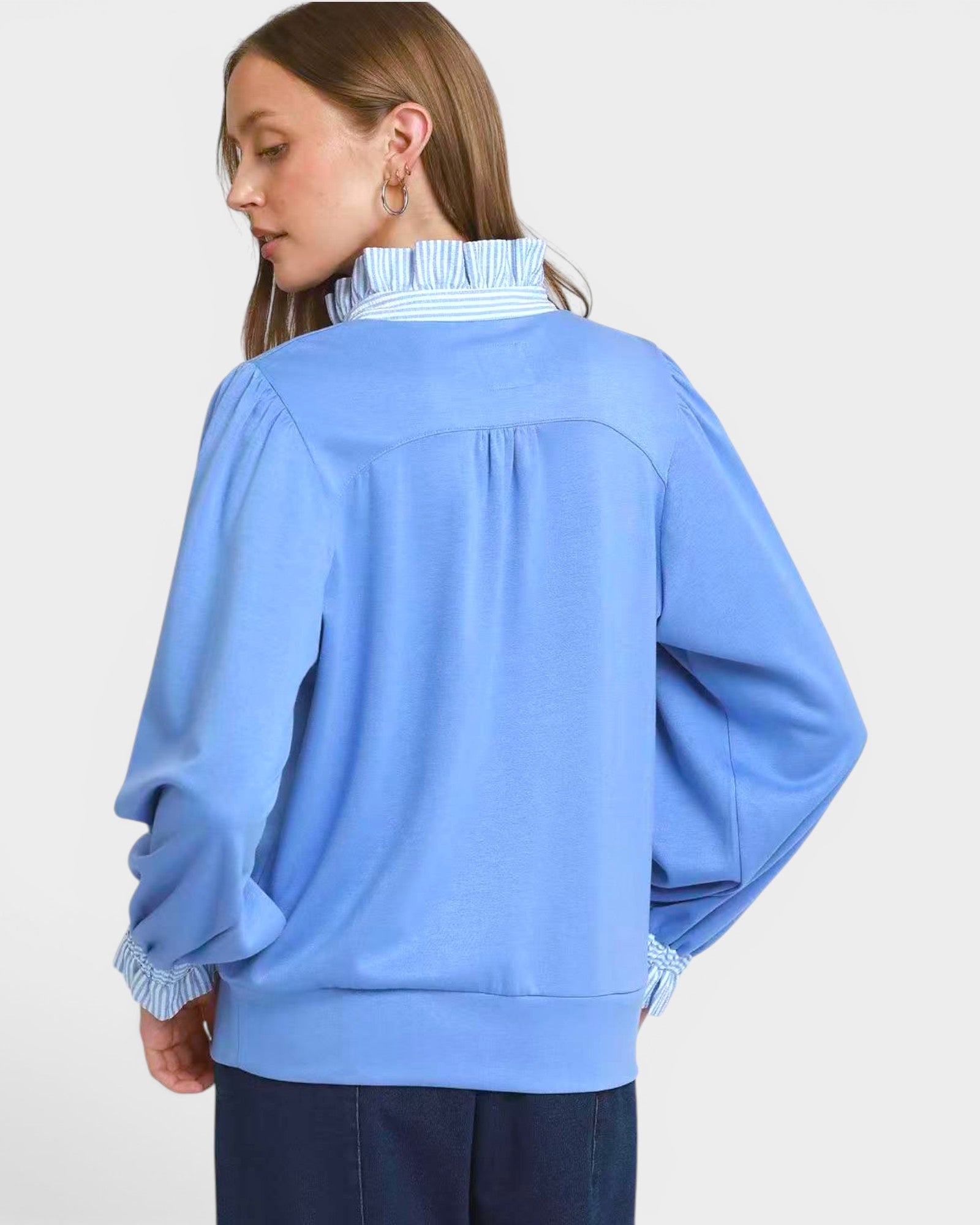 Periwinkle Stripe Ruffle Collar Pullover Top