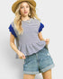 Ocean Stripe Ruffle Sleeve Peplum Top