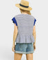 Ocean Stripe Ruffle Sleeve Peplum Top