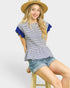 Ocean Stripe Ruffle Sleeve Peplum Top