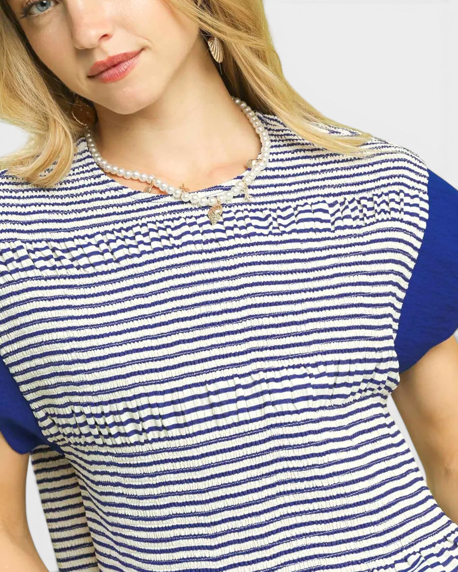 Ocean Stripe Ruffle Sleeve Peplum Top